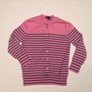 J Crew - Pink and Green Striped Cardigan